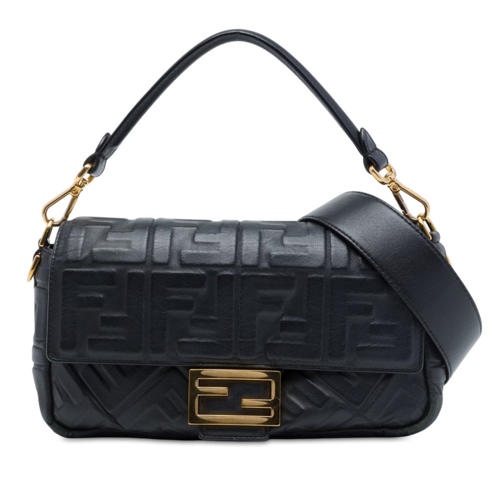 Pre-Loved Fendi Zucca Embossed Leather Baguette Satchel